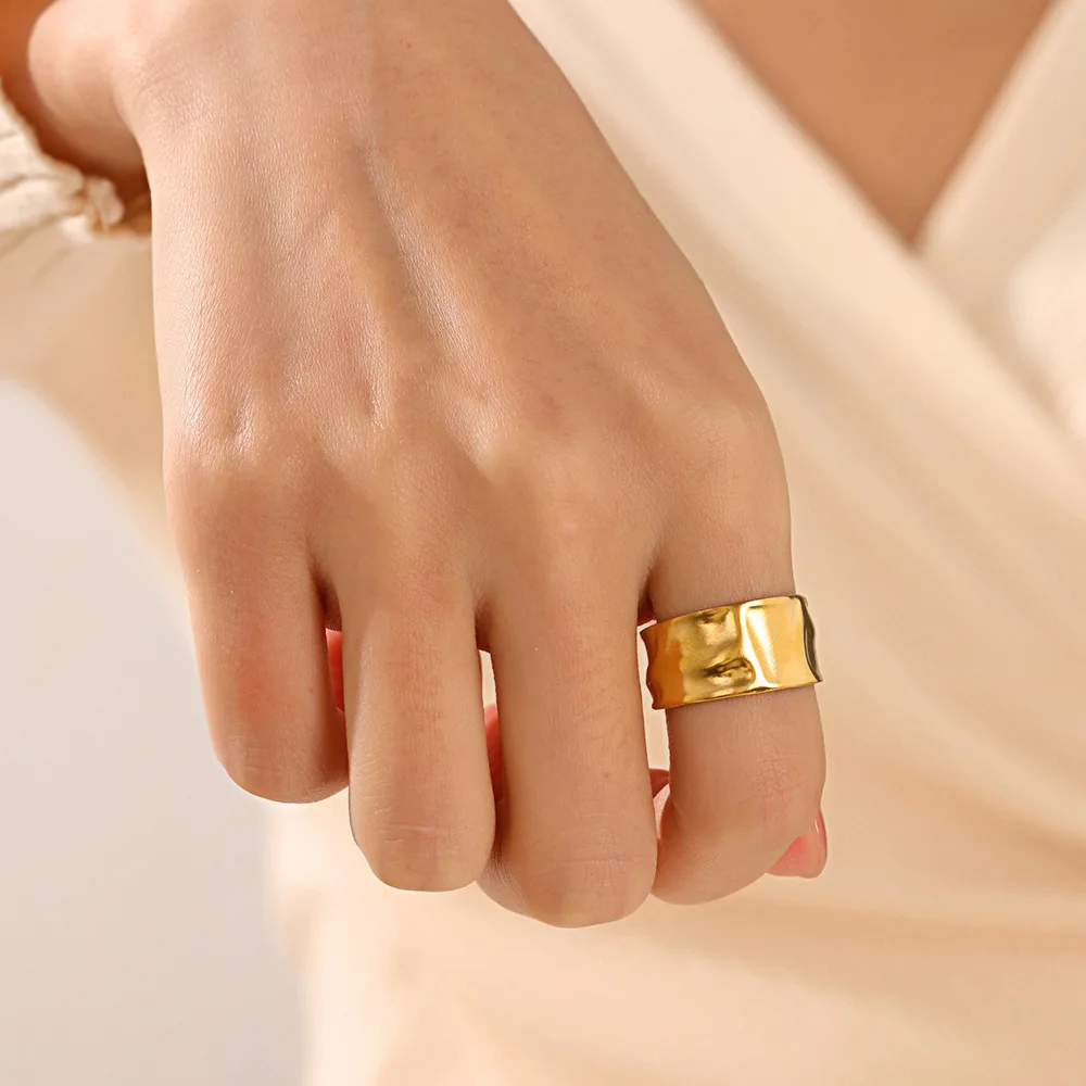 Simple Geometric Wide Face Ring Stainless Steel Neutral Jewelry Adjustable And Irregular Opening Alien Rings Набор Коле