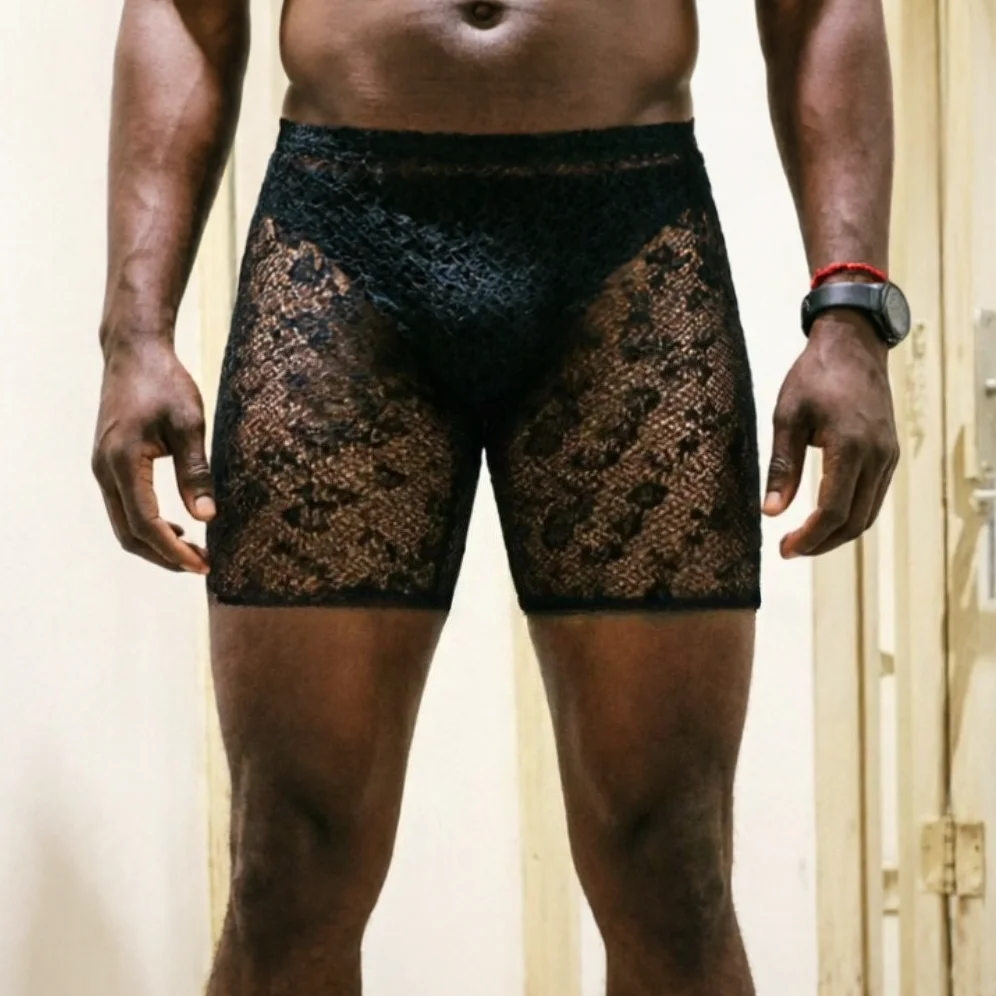 

Men's Trendy Shorts Pantyhose Breathable Tights Male Mesh Socks Black Underwear Gentleman Leopard Print Short Bodystockings