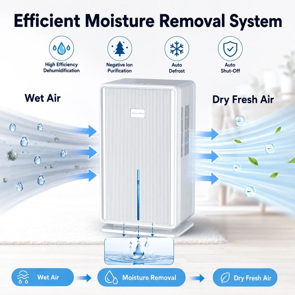Portable Electric Air Dehumidifier Compressor Type Moisture Absorber Air Dryer for Home Bathroom Basement EU US
