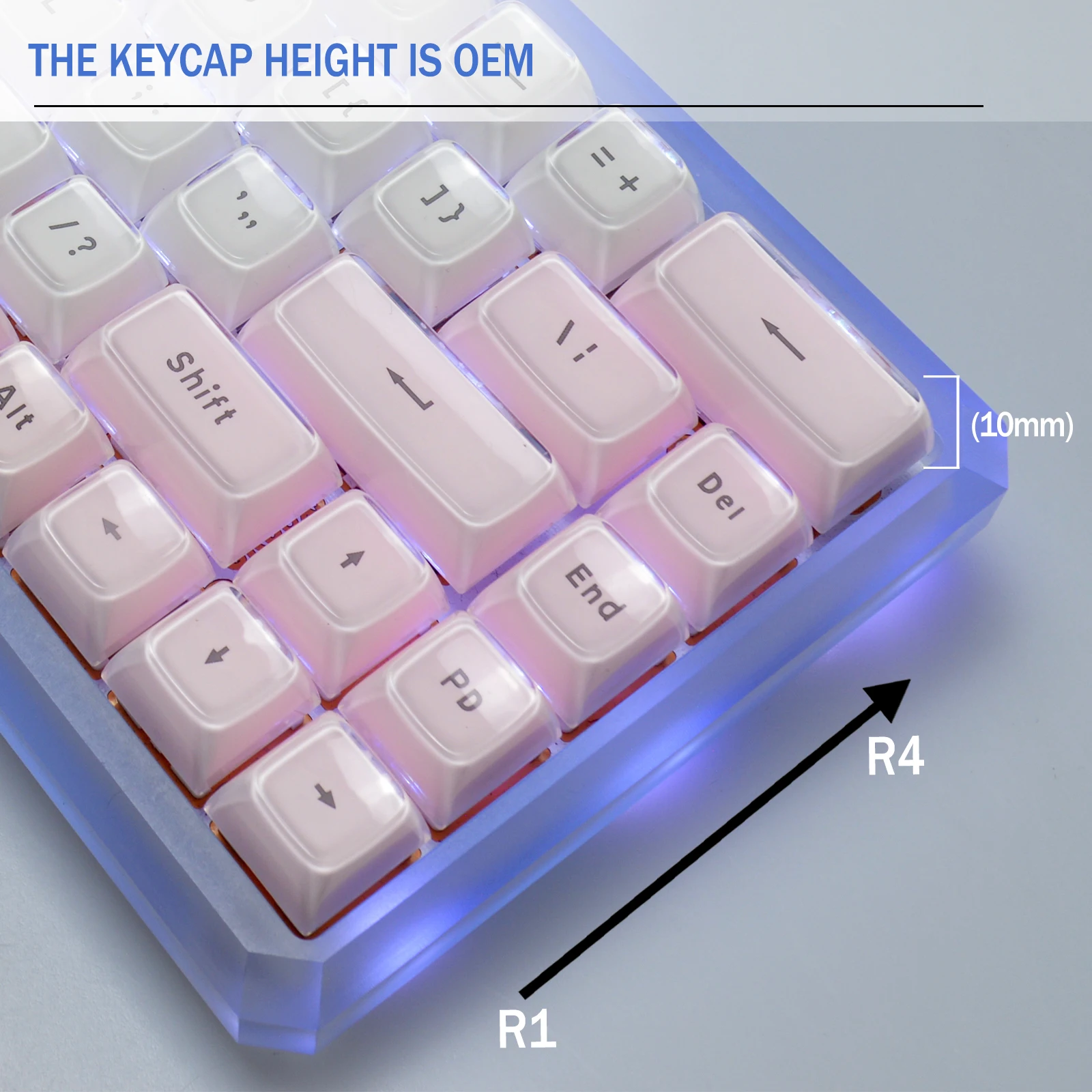 멀티 컬러 젤리 라운드 117 키 캡 OEM 프로필, 체리 MX 기계식 키보드용, 귀여운 아이스 크리스탈 반투명 백라이트 키 캡