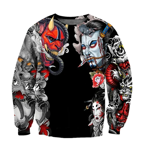 Imagen 2 del producto Sudadera con estampado de máscara de mitología japonesa, ropa para hombre, jersey de calle Harajuku, sudaderas con estampado 3D de cultura misteriosa