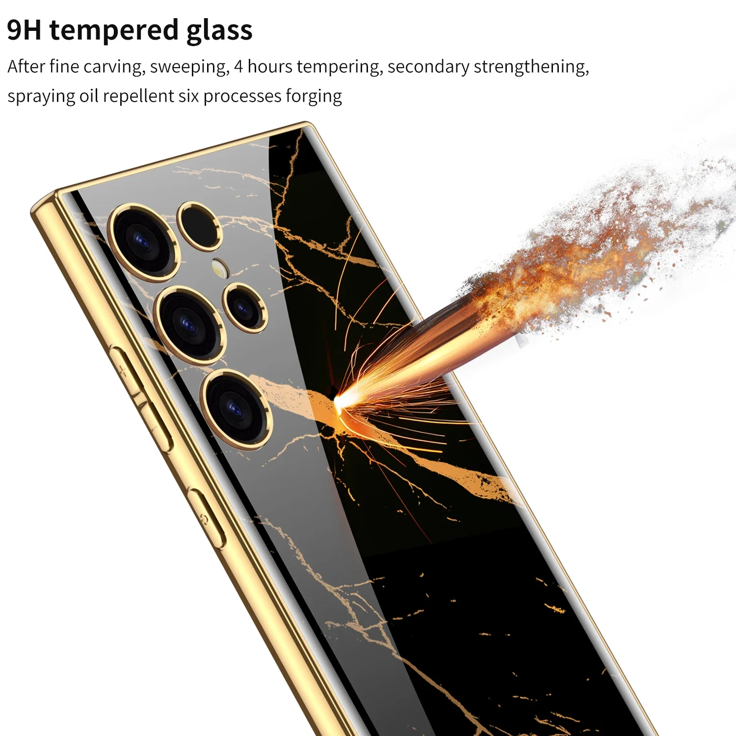 GKK Painted Tempered Glass Case For Samsung Galaxy S24 Ultra Camera Protective Plating Edge Hard Cover For Galaxy S24 Ultra Case