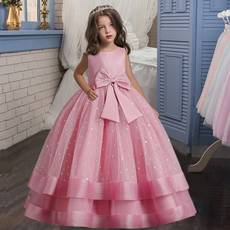 3-12 Years Kids Dress Flower Long Beading Elegant Teenagers Prom Gowns Dresses Girl Party Kid Evening Bridesmaid Princess