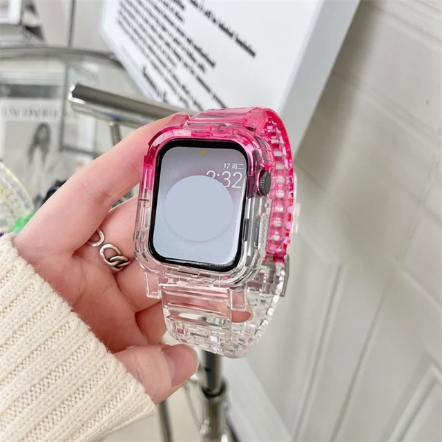 Clear Color Matching Band Case For Apple Watch Series 8 7 6 SE 5 45mm 44 42 41 Transparent For IWatch 3 38mm 40mm Plastic Strap AliExpress