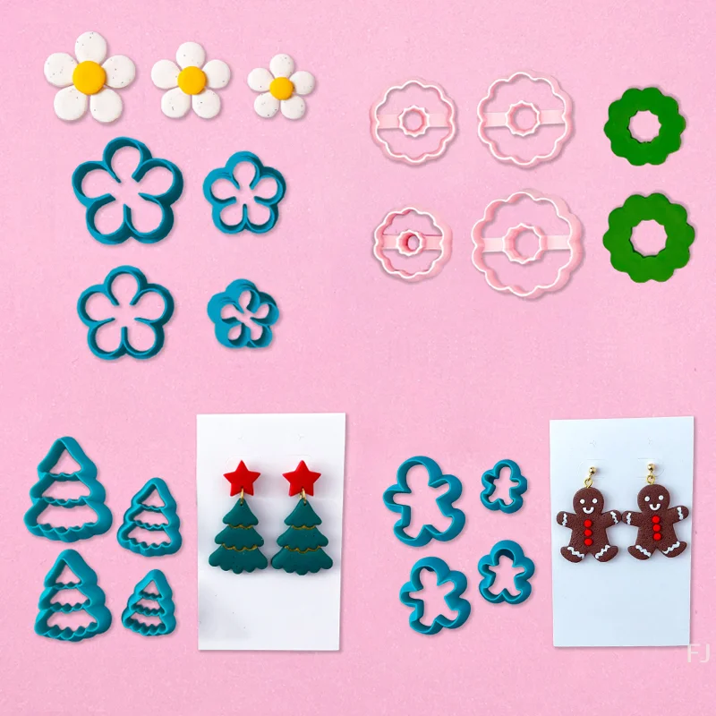 

[YU]Christmas Tree Wreath Polymer Clay Cutters Earrings Necklaces Pendant Soft Clay Mold DIY Hand Tool Jewelry Cutting Die Molds