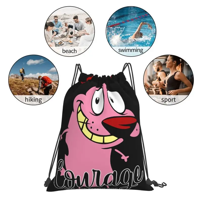 Lion Cowardly Dog Courage The Cartoon 01 Drawstring Bags Gym Bag Travel Backpack Shopping Bag Outdoor Running