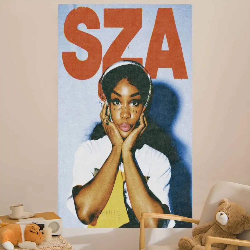 American Popular Female Star Pop Singer Sza Cartoon Tapestry Wall Hanging Decoration Household Home Decor