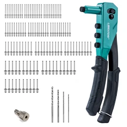 Libraton Rivet Gun Kit, Heavy Duty Manual Riveting Tool 1PC with 120 Blind Rivets, 4 HSS Drill Bits, 4 Tool-free Interchangeable