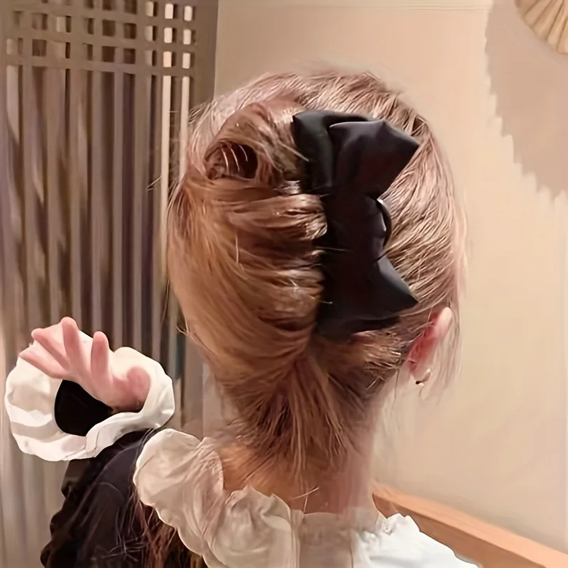 1pc Fashion Women's Bow U-shaped Hair Clip Suitable for Girl Daily Wear Accessory Elegant Black Boutique Hairpin Hair Accessory