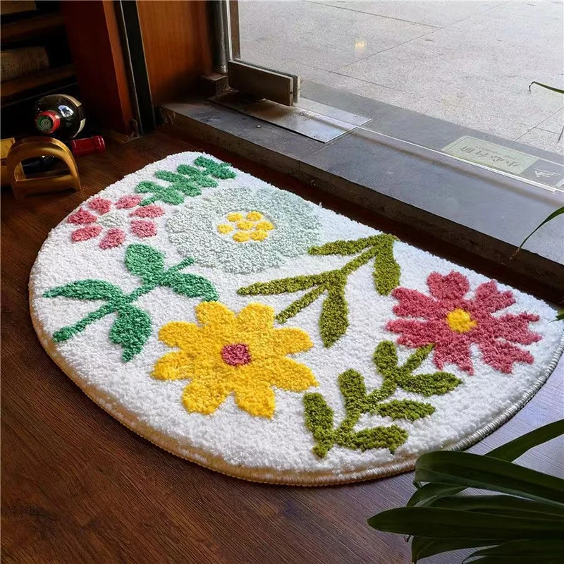 Simple Imitation Cashmere Floral Carpet Bathroom Absorbent Non-slip Mat