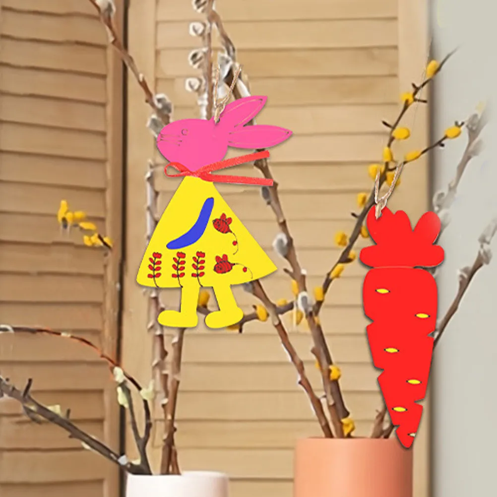 

Набор из 12 деревянных заготовок для поделок: Пасхальные кролики и морковки, подвесные украшения для весеннего декора дома и детских занятий