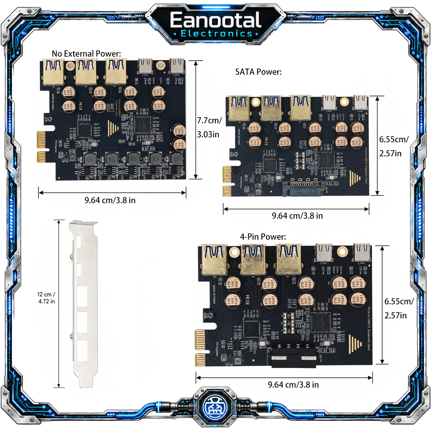 PCIe X1 to 5 Port USB 3.2 Gen 1 Expansion Card 3 USB-A 2 USB-C 5Gbps Adapter for Desktop PC