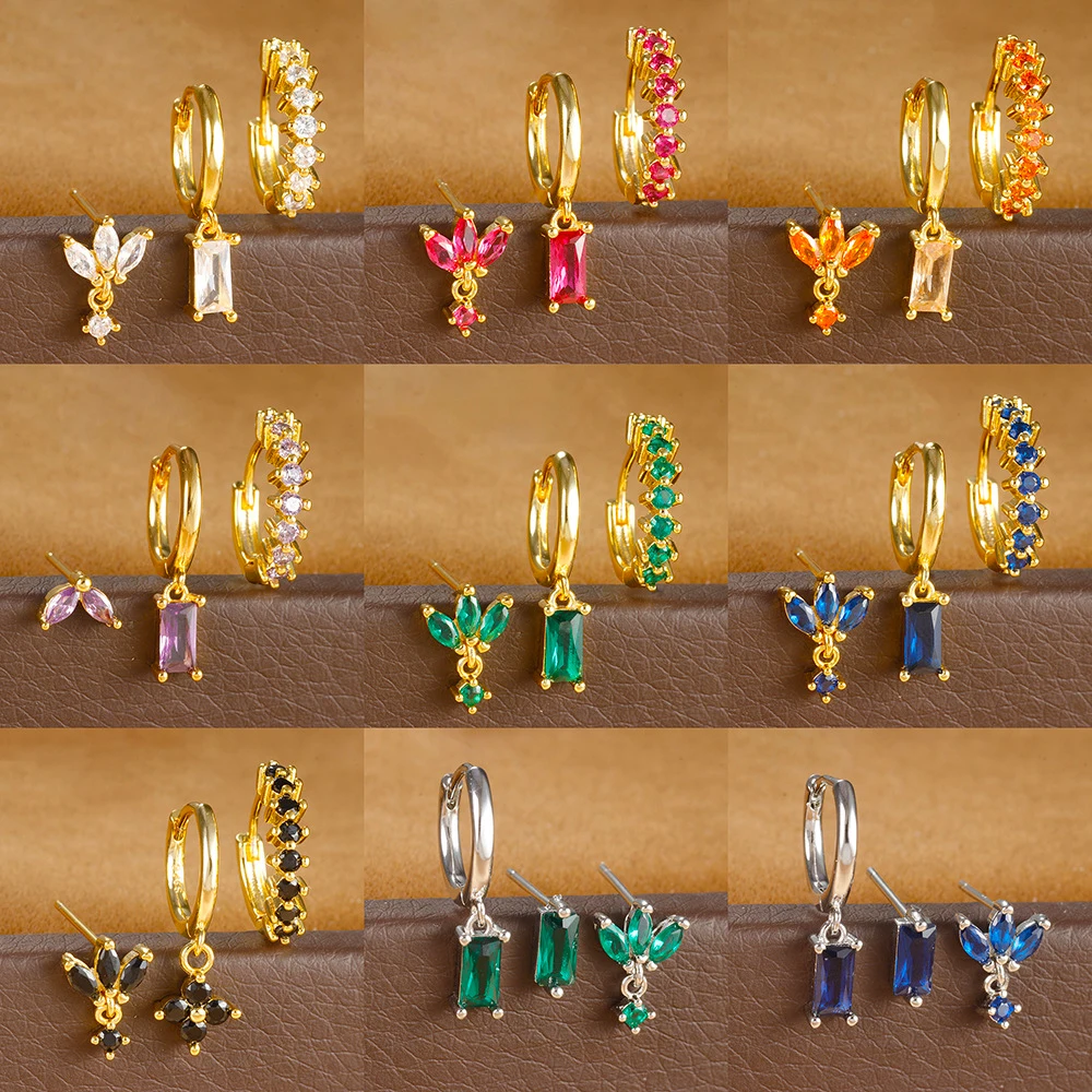 Juego de pendientes de acero inoxidable para mujer, Piercing de oreja Huggie Vintage, 3 piezas, pequeño, único, cuadrado, joyería de moda