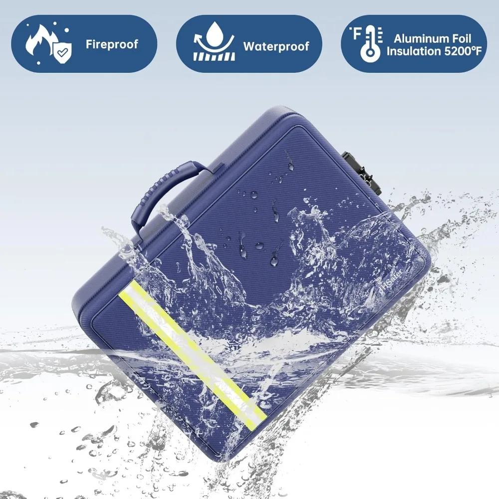 Fireproof Document Bag with Lock, Waterproof Storage Organizer, 13 File Folders, Portable Safe for Home Travel Office