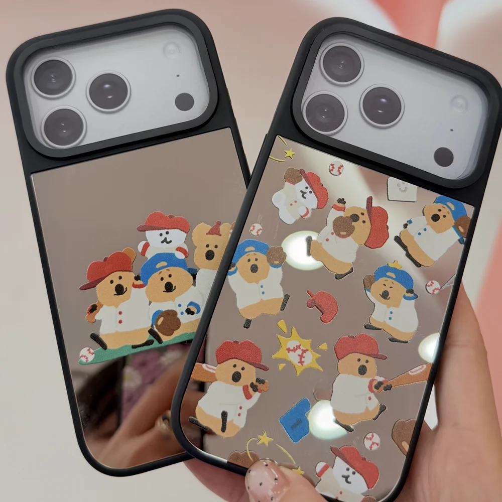 Christmas Cartoon Baseball Bear Mirror Surface Cover for IPhone 17 16 15 14 13 12 Pro Max 17 Air - P