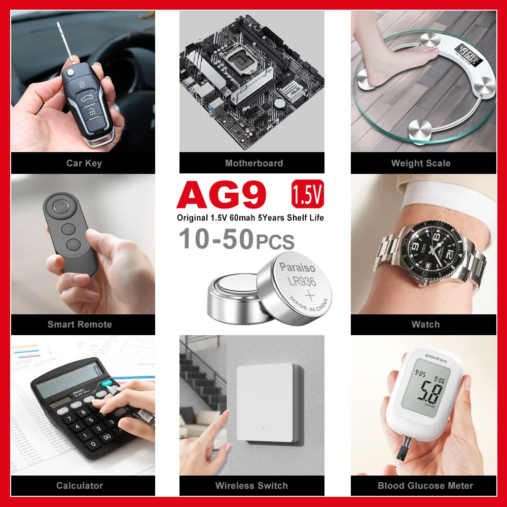 2023-New High-Capacity AG9 SR936SW LR936 1.55V 394 Silver Oxide Watch Battery 194 LR45 For Toy Scale Swiss Made Button Coin Cell