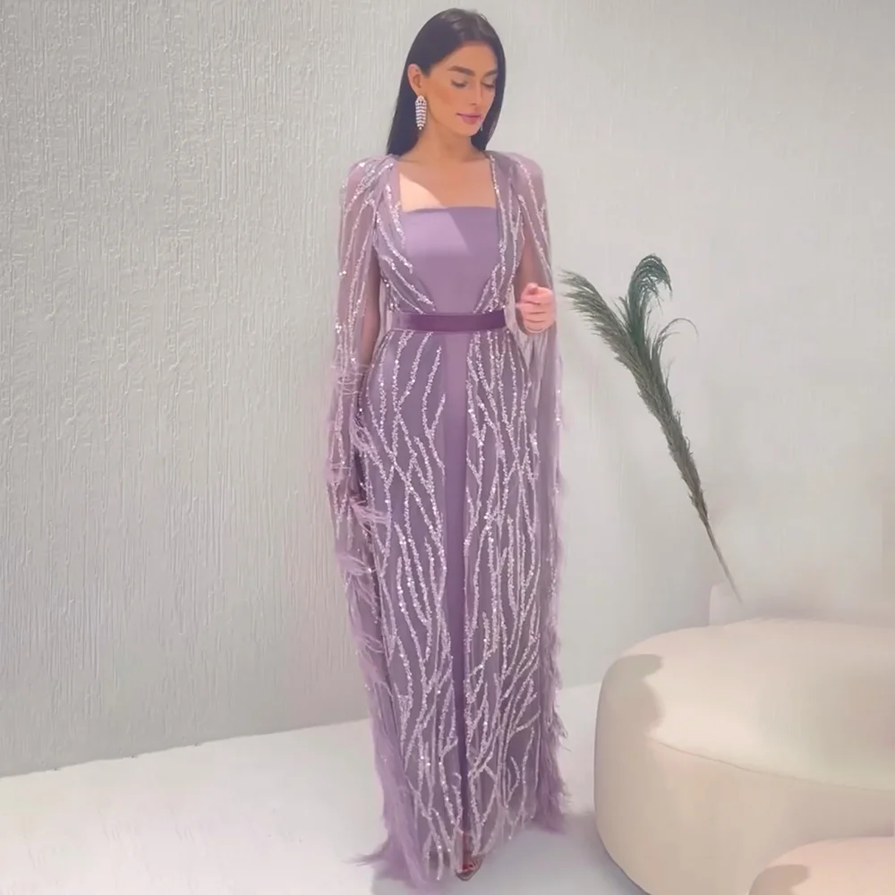 Vestido de noite roxo com lantejoula frisada, manga xale chiffon, gola quadrada, vestidos formais, renda sereia, sereia, 2023