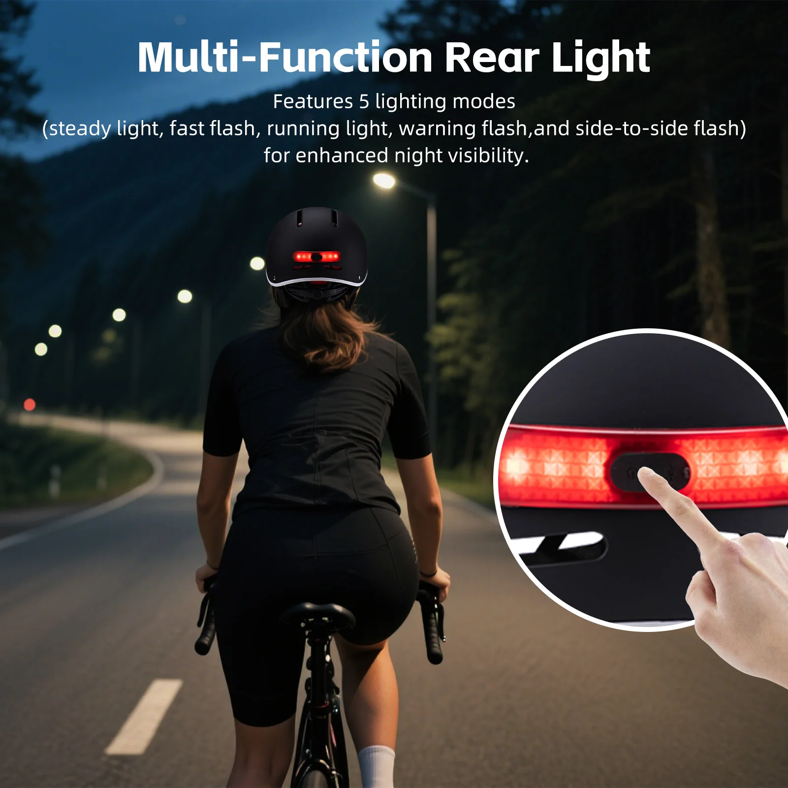 Casque de vélo avec lumière extérieure pour hommes et femmes, lumières pour la conduite de nuit avec batterie intégrée, casque de Scooter Durable de 400mah