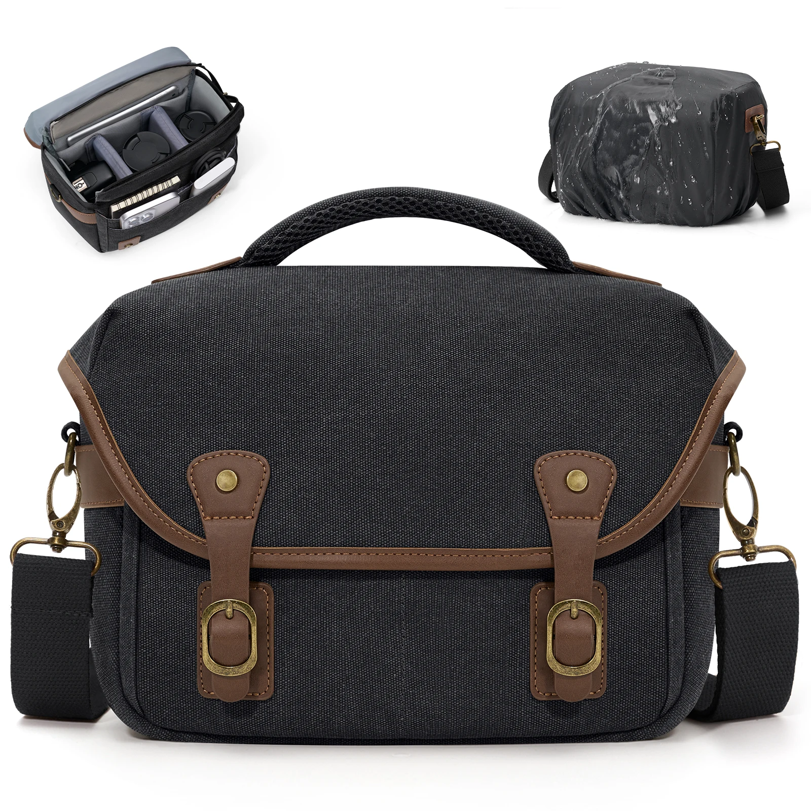 

RAINSMORE Canvas Camera Bag DSLR SLR Mirrorless Small Camera Sling Bags Vintage Compact Camera Shoulder Crossbody Bag
