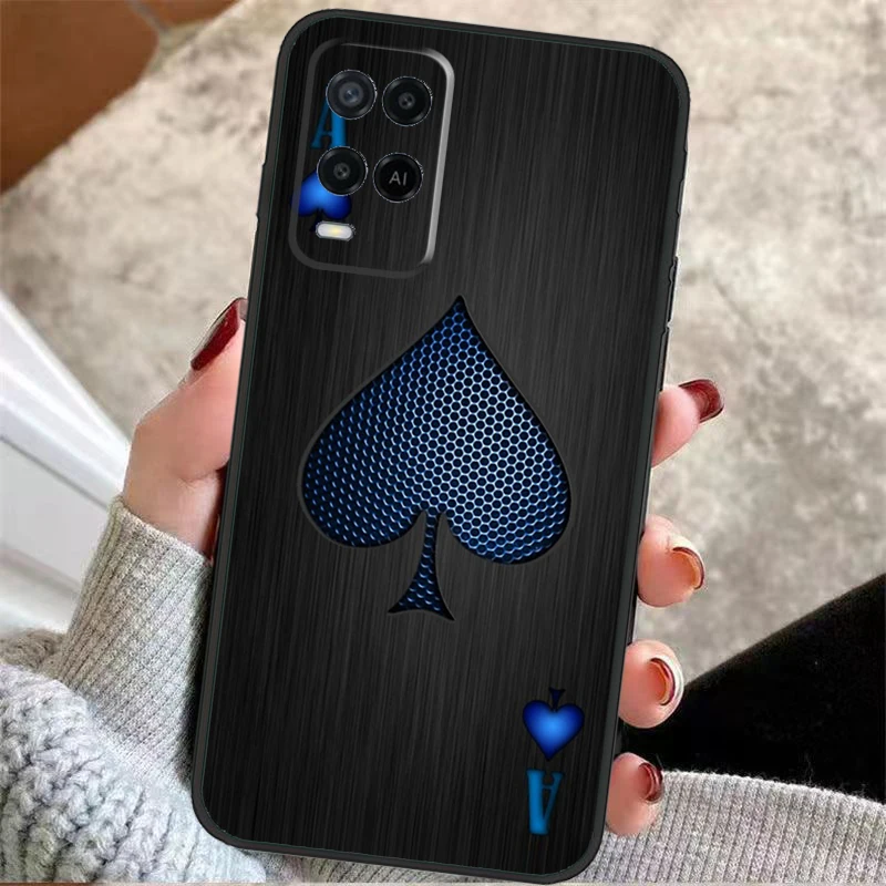 Ace of Spades Poker Case For OPPO A96 A76 A16 A98 A78 A58 A18 A15 A17 A77 A5 A9 A74 A94 A52 A72 A53S A54S A57S