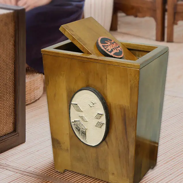 

‌ Корзина для мусора Executive Office — корзина для хранения в восточном стиле для домашней кухни, мусорное ведро большой емкости с контролем запаха и запирающейся крышкой