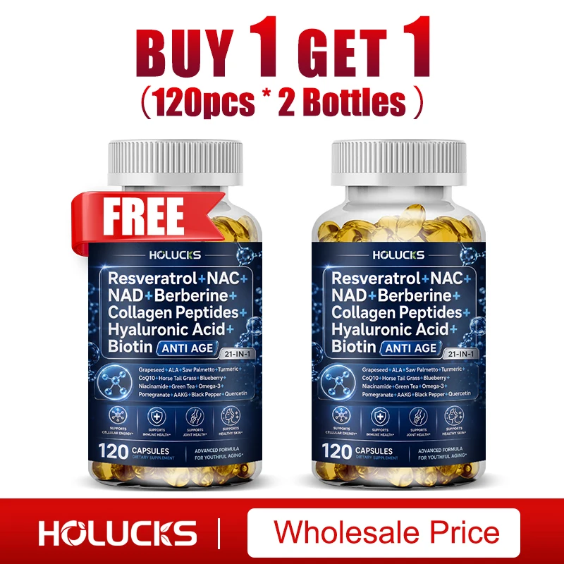 Resveratrol+NAC+NAD+Collagen Peptides+Hyaluronic Acid+Supplement, Boost Energy Vitality, Support Skin, Hair, Nails Health