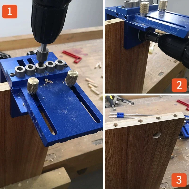 3-in-1 Universal Woodworking Dowelling Jig – Adjustable Pocket Hole Kit, Wood Hole Drilling Guide & Dowel Cam Locator