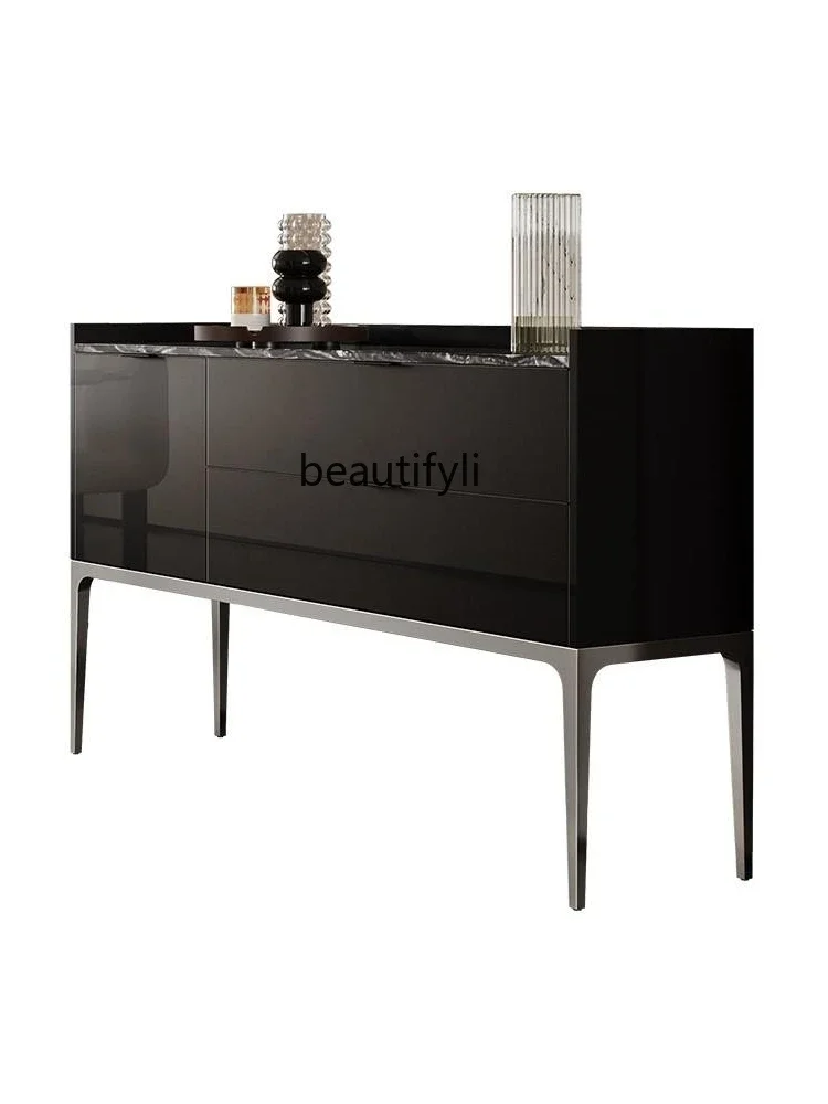 

Villa High-End Italian Minimalist Black Sideboard Cabinet Entrance Cabinet Modern