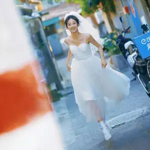 Short wedding dresses with spaghetti straps, made on order, sweet and simple, fashion, new, 2023 6 Main Sales Selling Wedding Dress - №5