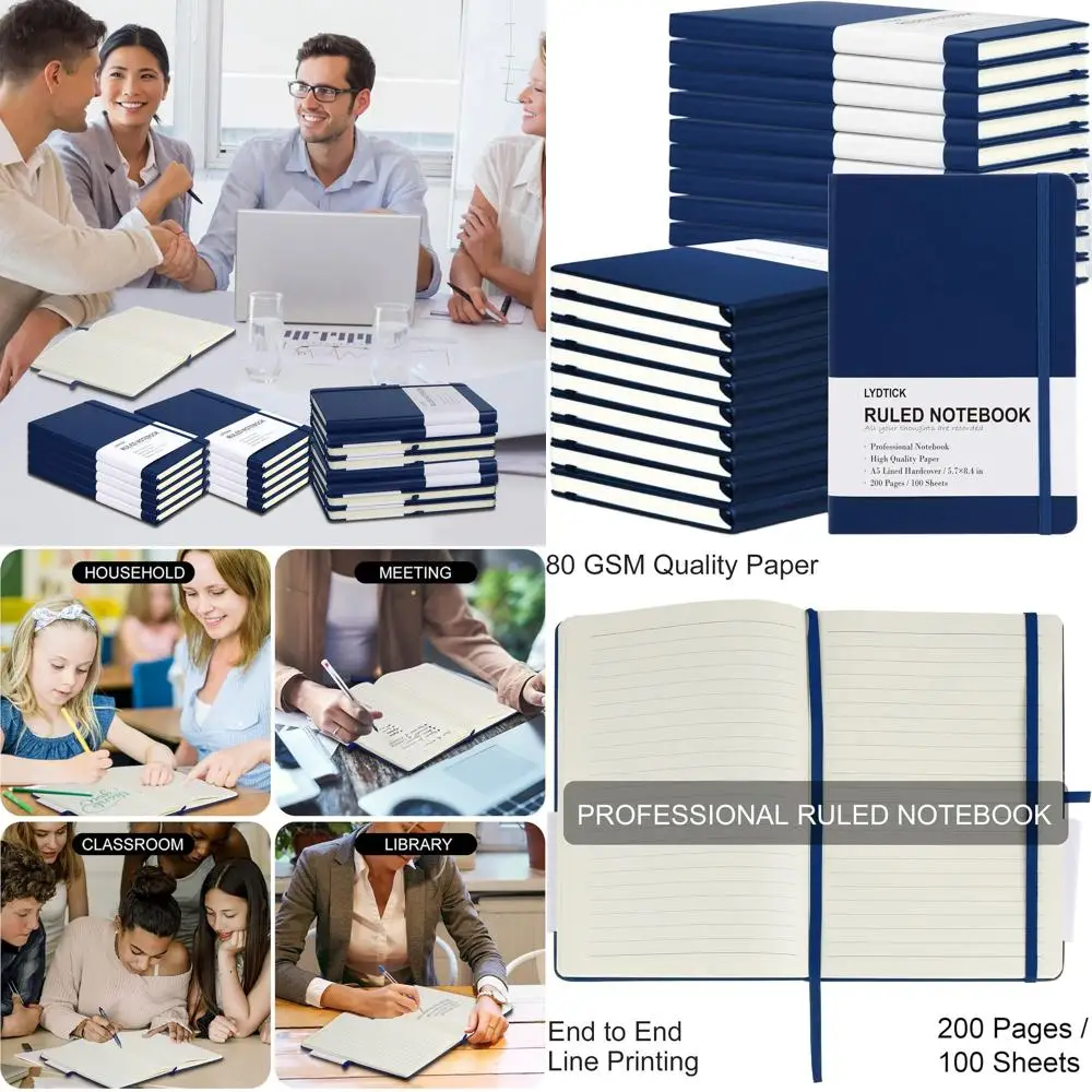 Блокноты для колледжа в линейку: журналы в твердом переплете, 20 штук, 200 страниц, 5,7x8,4, темно-синие для школы и офиса