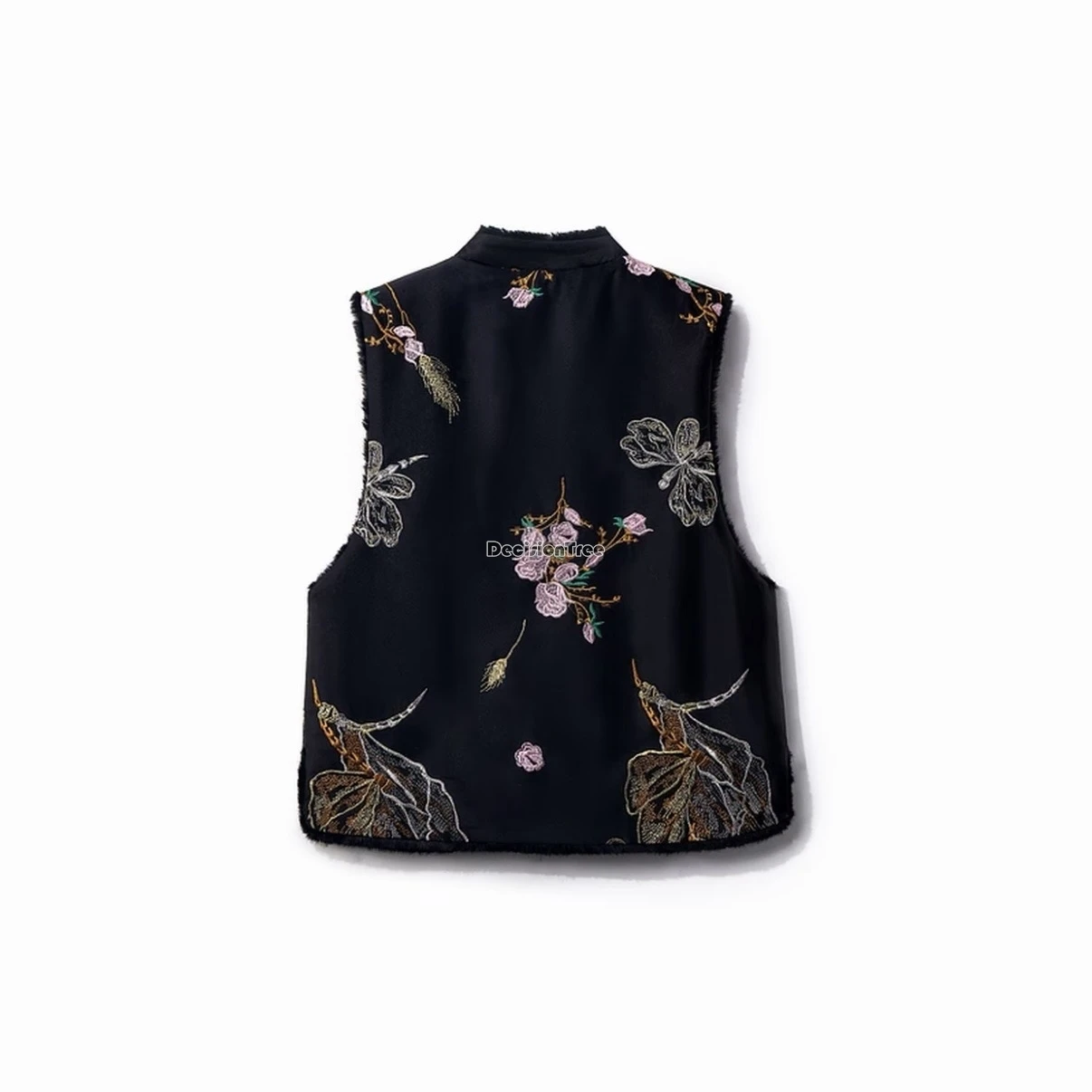 سترة مطرزة فضفاضة وسميكة على الطراز الوطني الصيني الجديد لعام 2025 سترة مزدوجة الارتداء بياقة واقفة بدون أكمام سترة شيونغسام للنساء