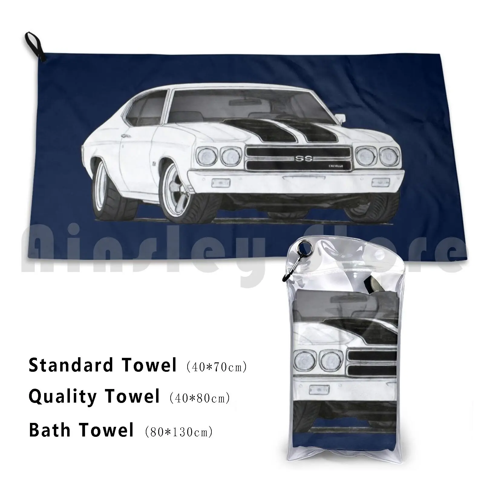 70 Chevelle Ss Dibujo Toalla personalizada Toalla de baño Chevy Chevelle 70 1970 Muscle Car Classic Car