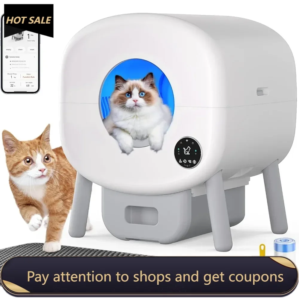 

110L Self-Cleaning Cat Litter Box,Large Electric Kitty Litter Box-APP Control,Odor-Free,Liner & Litter Mat & Aromatherapy Box