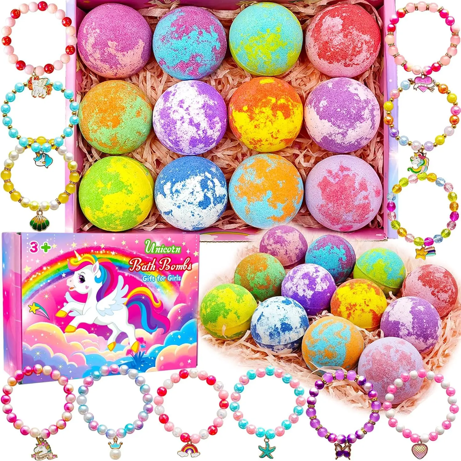 

Unicorn Bath Bombs for Girls with Surprise Toys Jewelry Inside, Birthday Easter Christmas Gift Ideas for Kids 3-8 Years Old