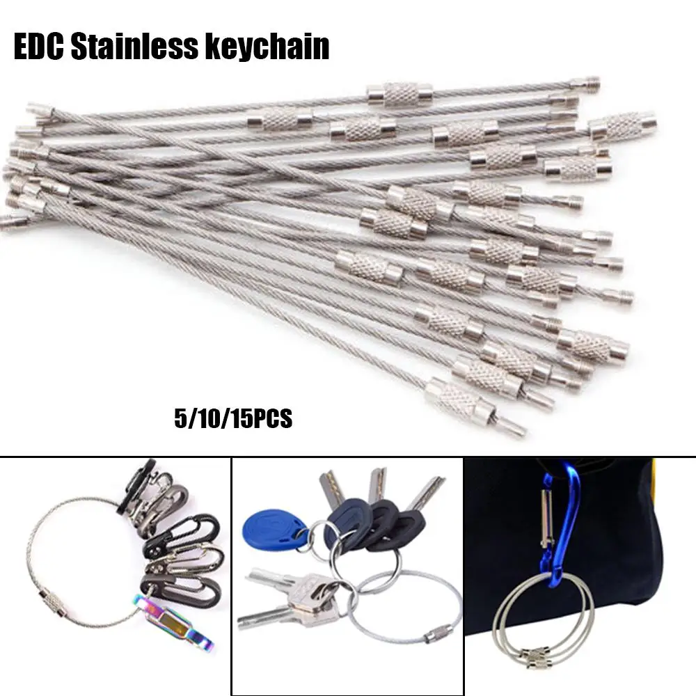 5/10/15Pcs High quality Locking Keys Chain Cable Rope Screw EDC Keychain Stainless Steel Carabiner Key Holder Wire Keyrings