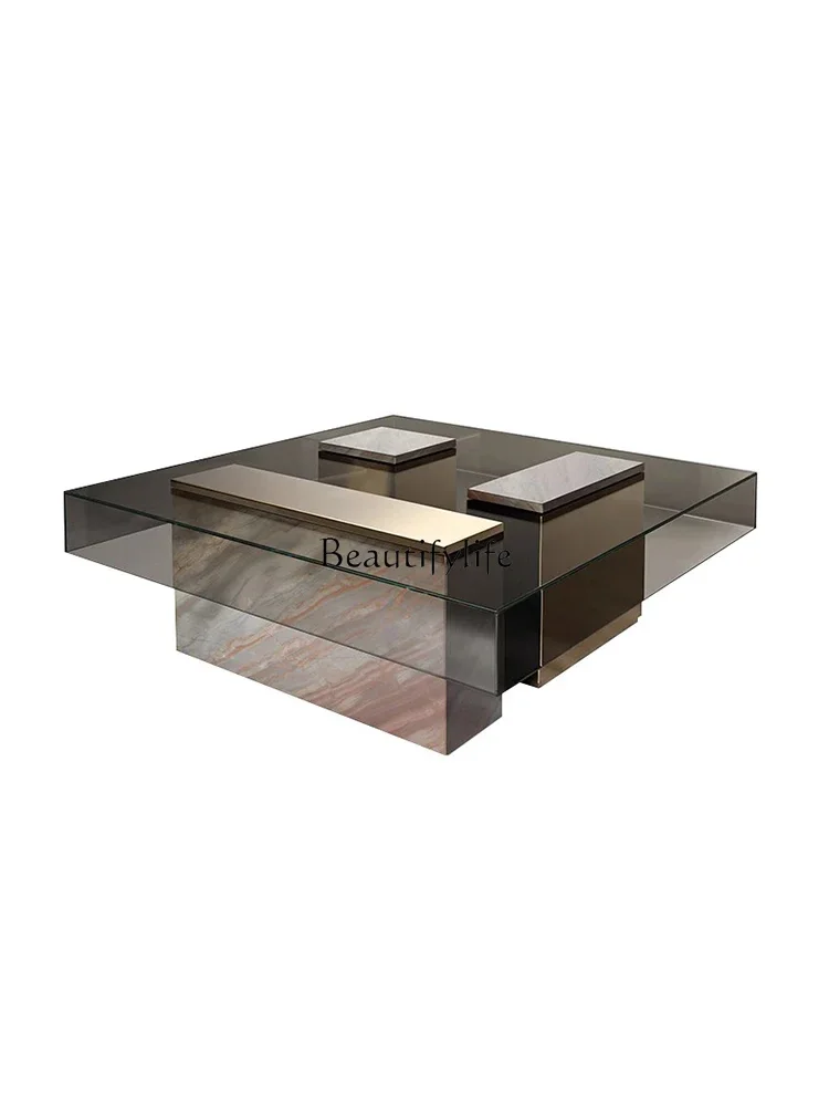 

Coffee table light luxury modern high-end square living room tempered glass coffee table