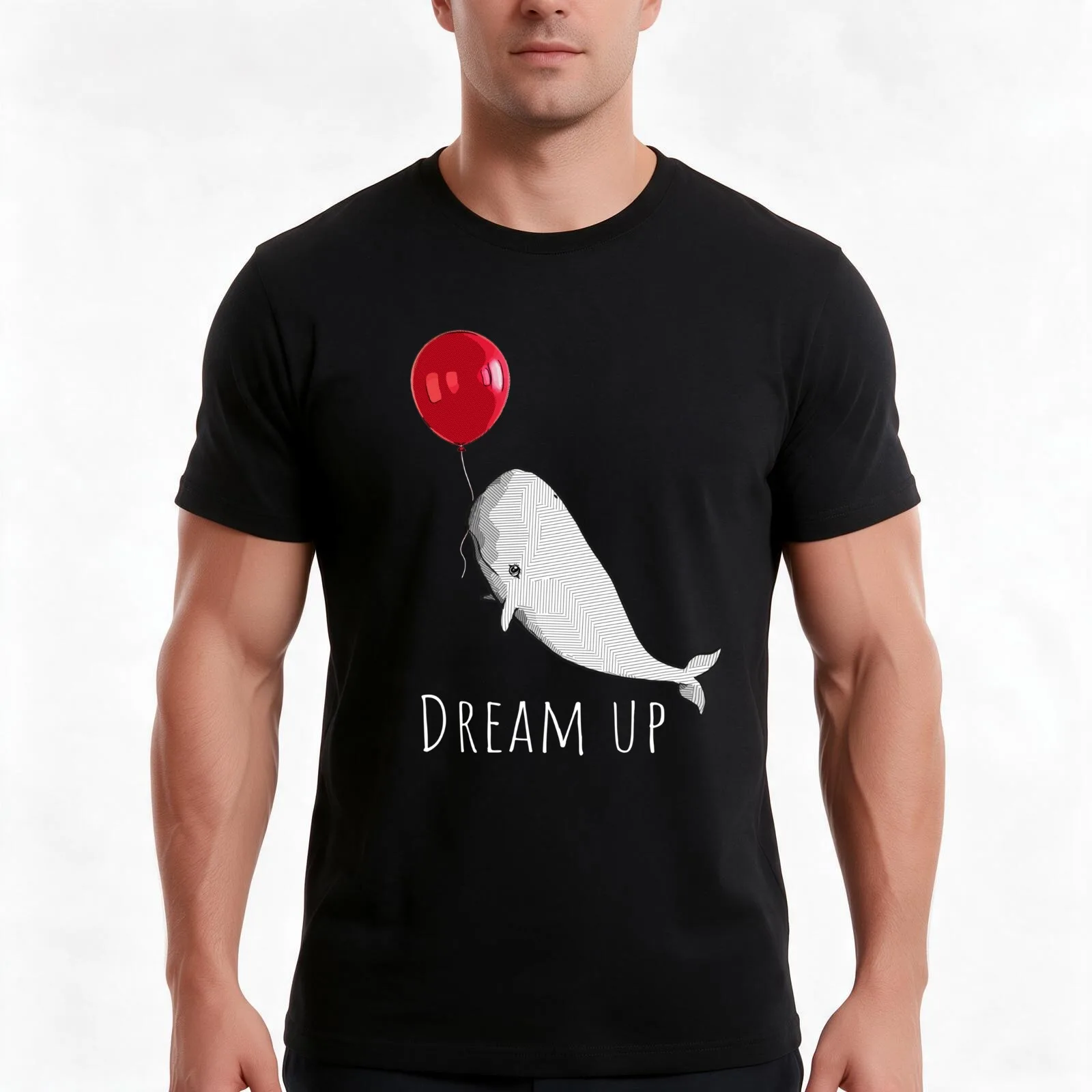 Dream up, white whale, red ballon T-Shirt, Summer Casual Cotton Tee, Oversized Streetwear Tops, Vintage Graphic Print