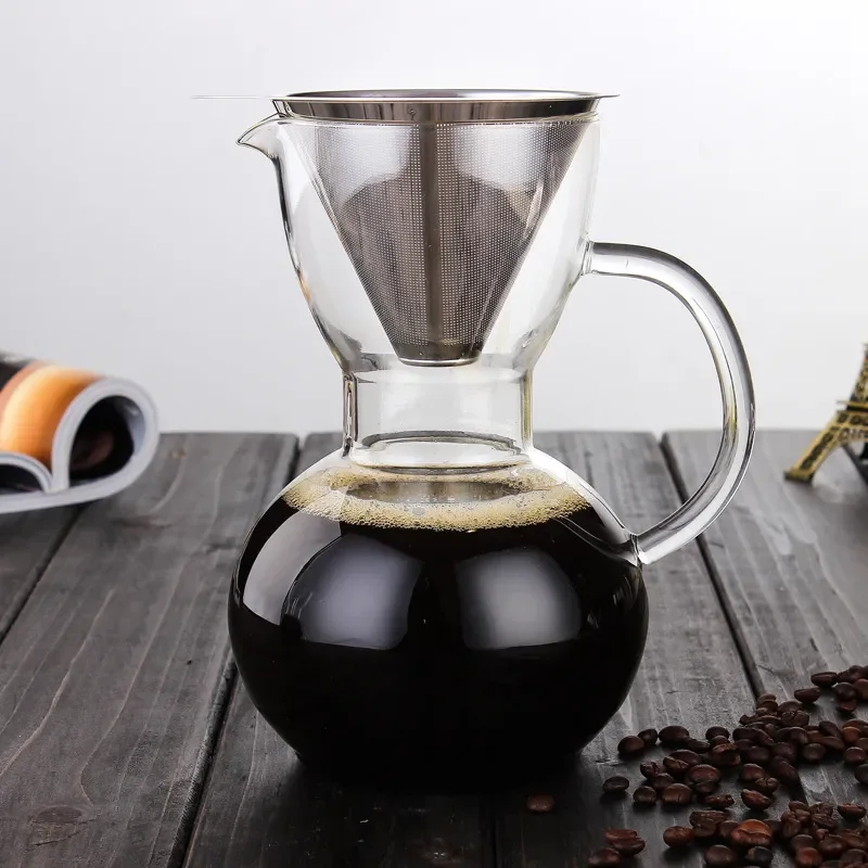 High Borosilicate Glass Coffee Pot Heat Resistant Hand Brewed Sharing Jug Large Capacity Anti Scalding Handle For Home Office