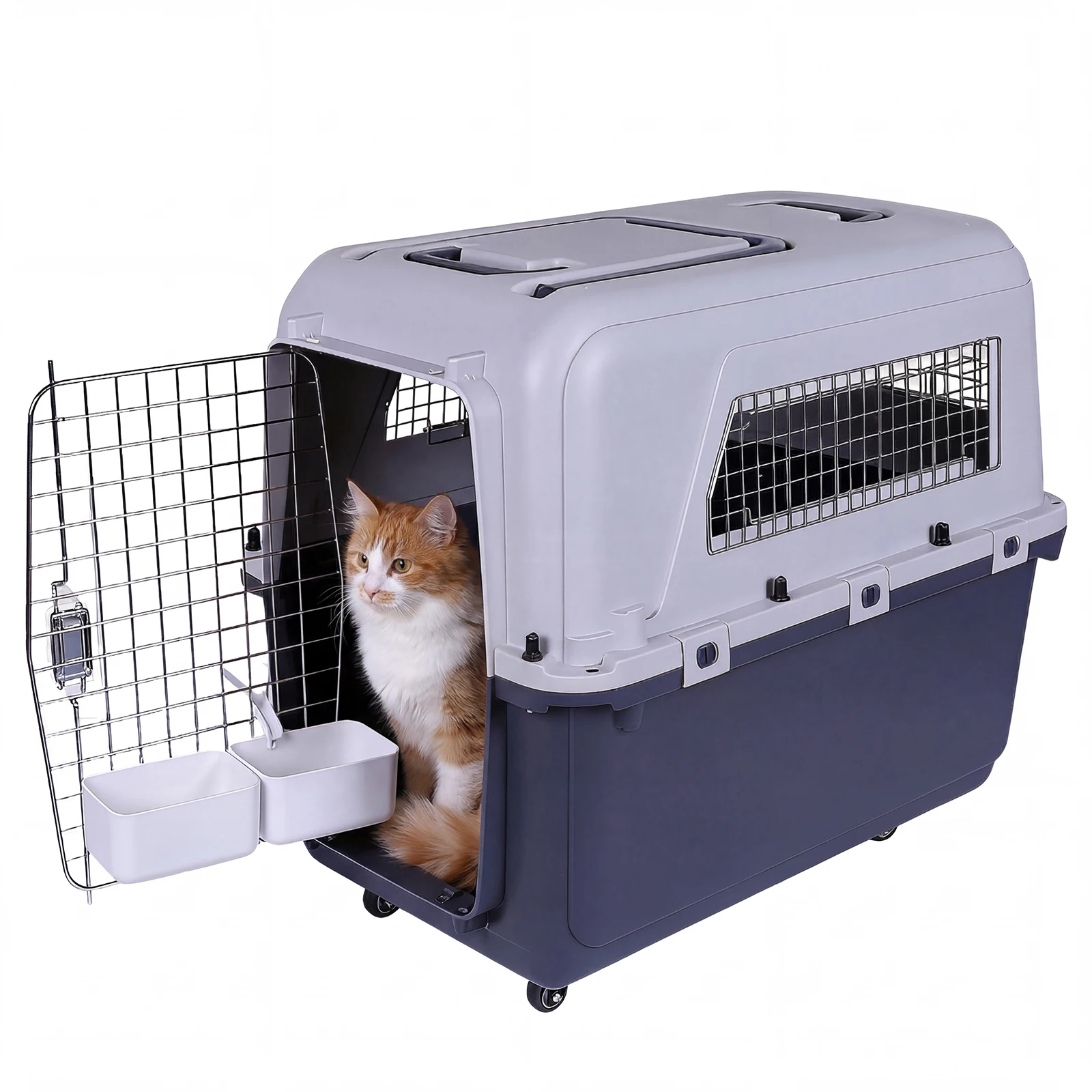 

Dog Crate Pet Travel Kennel Length 33in/Width 21.6in/Height 25.2in with Handle & Metal Door Dog Travel Crate for Puppies Kittens