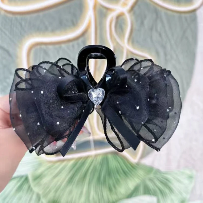 Elegant Black Starry Cloud Bubble Rhinestone Hair Clip With Double-Sided  Bow Tie Ponytail Hair Claw Women Hair Accessories Gift