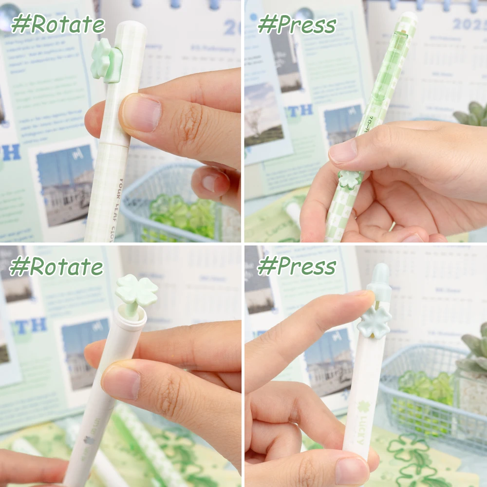 4 قطعة/المجموعة أربع أوراق البرسيم جل أقلام 0.5 مللي متر الحبر الأسود التجفيف السريع وسلس الكتابة القلم لمكتب المدرسة دراسة امتحان القرطاسية