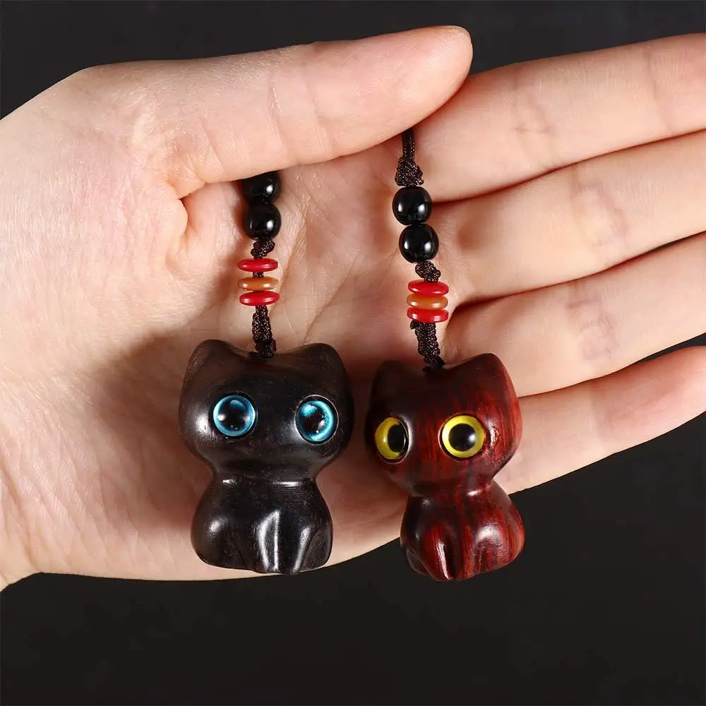 LLavero de gato de sándalo para mujer, colgante de madera de Animal de dibujos animados, llavero de bolso, llaves de coche, dijes, accesorios de joyería