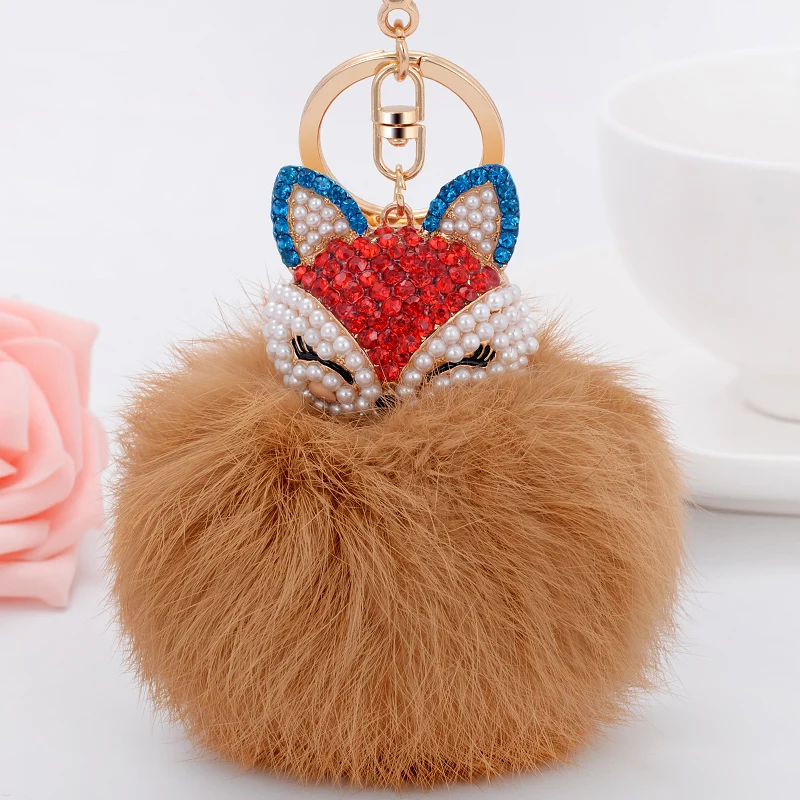EASYA Cute Fox Bunny Keychain Fur Pom Pom Ball Keychain Women Bag Pendant Pretty Chic Handmade Charm Keyring Boutique Gift