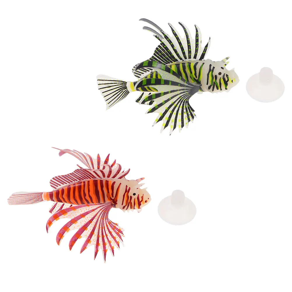 

2 Pcs Night Glow Lionfish Decor Silica Gel Aquarium Fish Decoration Underwater Landscaping Fake Fish for TankDecor