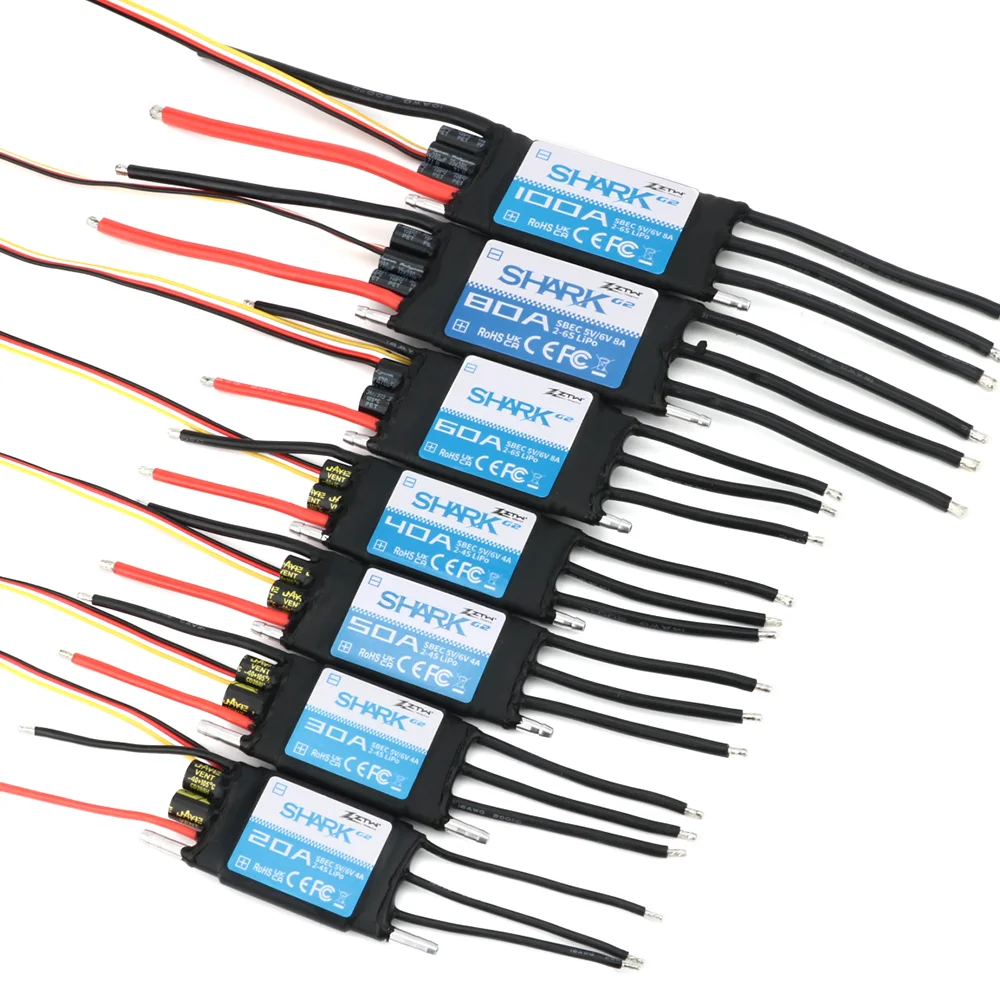 ZTW 32-Bit ESC Shark G2 20A 30A 40A 50A 60A 80A 100A SBEC 5V/6V 8A Brushless Speed Controller for RC Boat Underwater Thruster