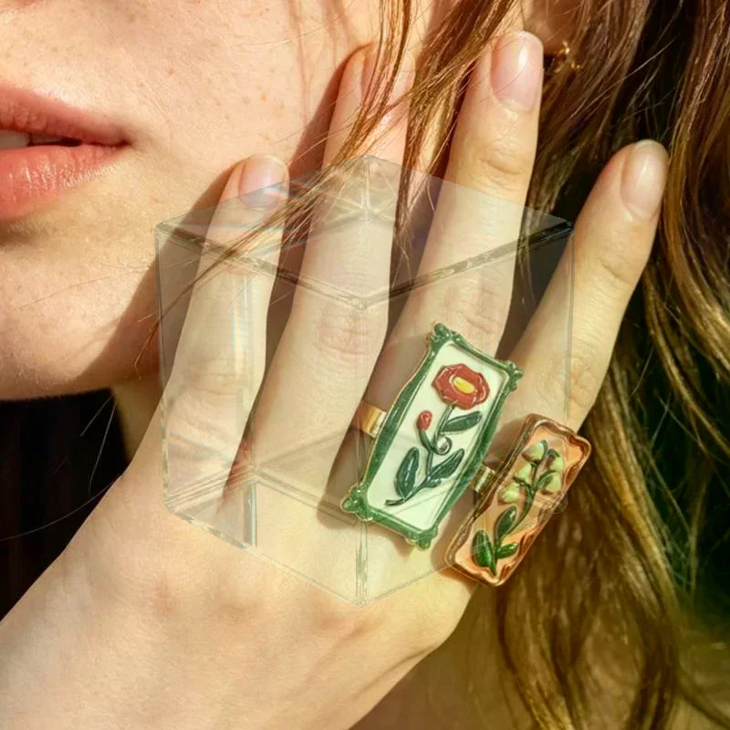 New Embossed Flower Geometric Adjustable Ring New Elegant Retro Bohe Finger Ring Women's Daily Jewelry Accessories Gift