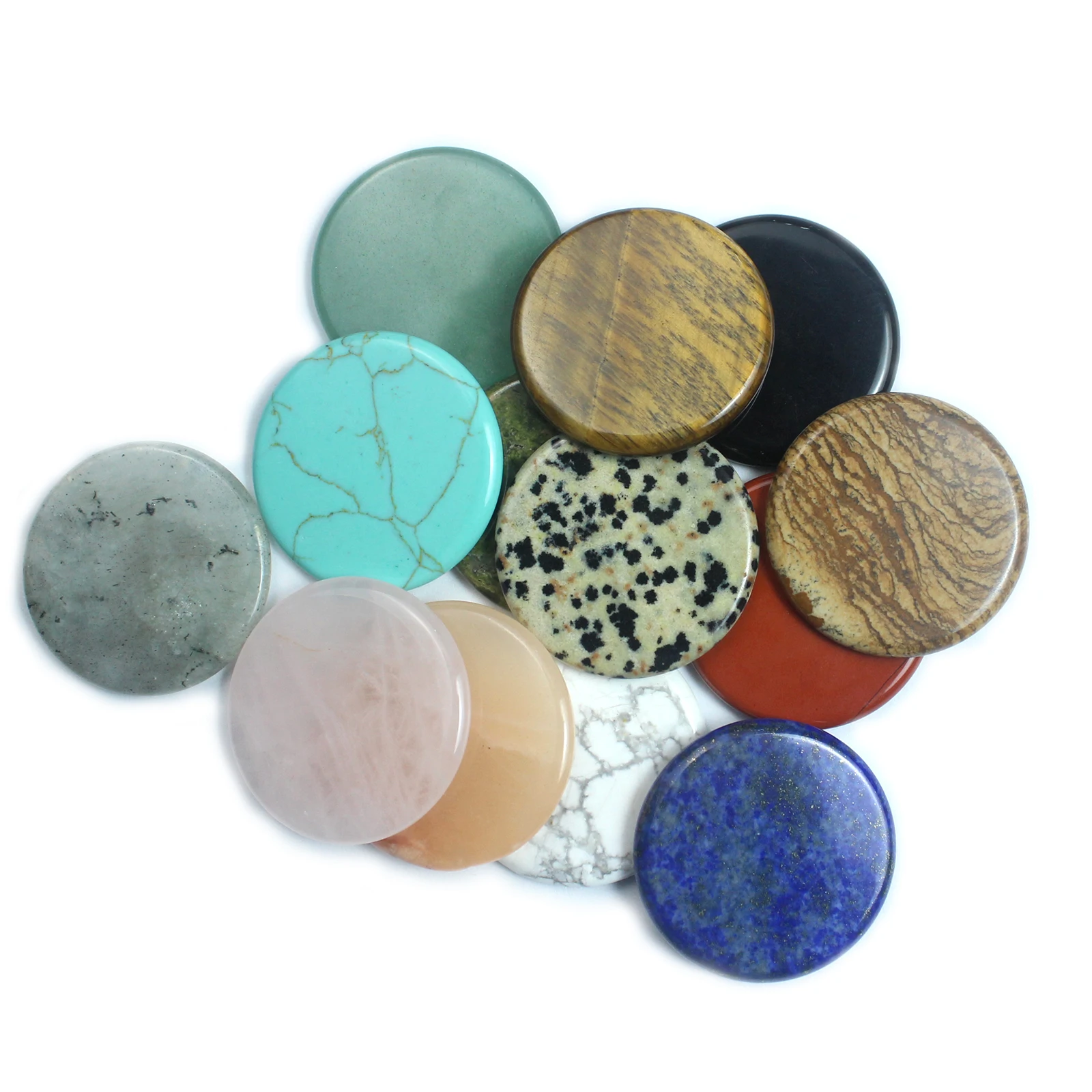 No Holes Natural Stone Round Beads Loose Crystal Lapis Lazuli Flat Stone Beads for DIY Earring Necklace Pendant Jewelry Making ﻿ view 2