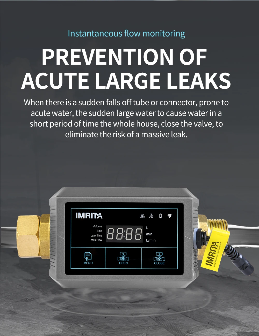 Imita monitor de água inteligente wifi app controle sensor de detecção de vazamento de água detector de vazamento de água com válvula de desligamento