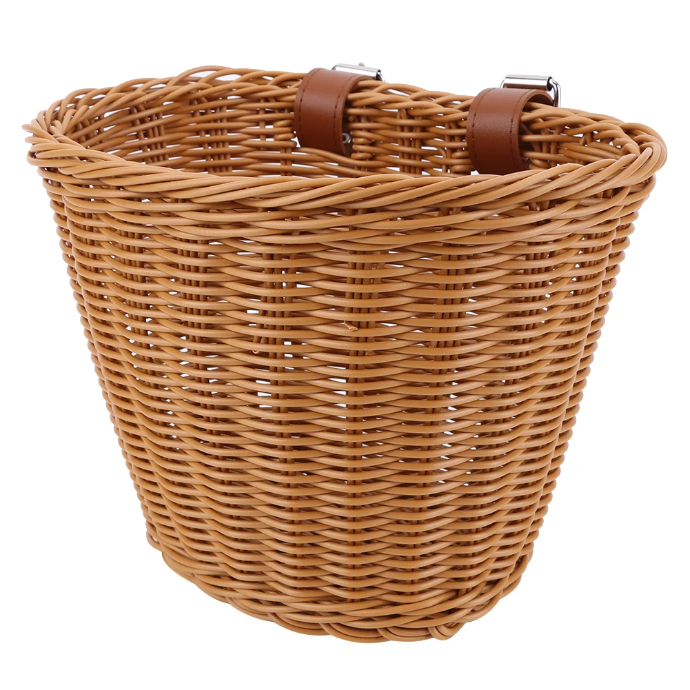 Braided Bicycle Basket Bicycle Bell Removable Imitation Rattan Bicycle Basket Waterproofing Bicycle Imitation Wicker Basket