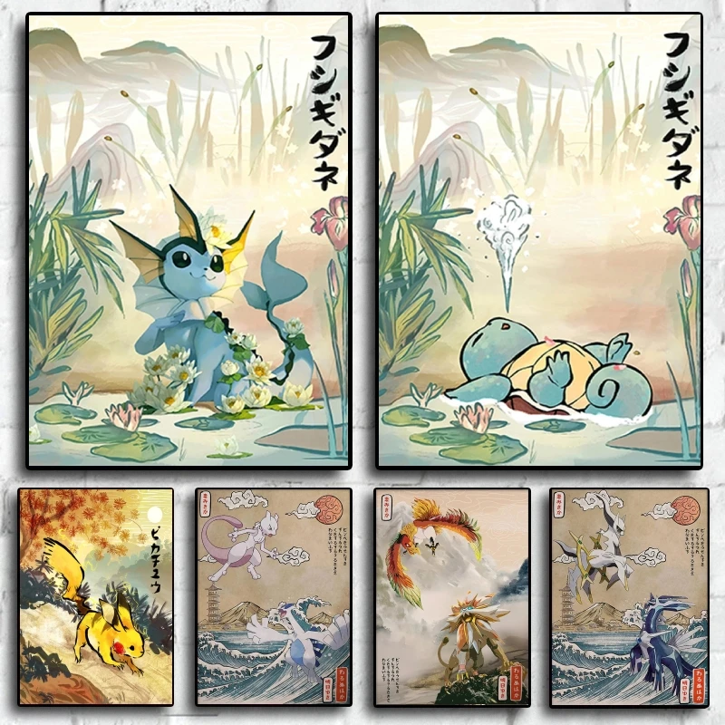Klassisches Anime-Poster, Pokemon-Leinwanddruck, Mewtwo-Gemälde, Wandkunst, Kindergeschenke, Dekoration, Wandbild, Wohnzimmer-Dekor, Bild